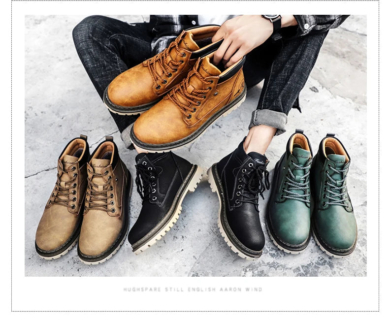 Casual Shoes For Men Autumn Winter Warm Fur Plus Comfortable Retro Boots Wear-Resistan Leisure Vintage Style Boots Men