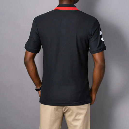 Men's polo shirt USA Chicago short sleeve Royal leisure sports party cotton embroidered with slit contrast color original
