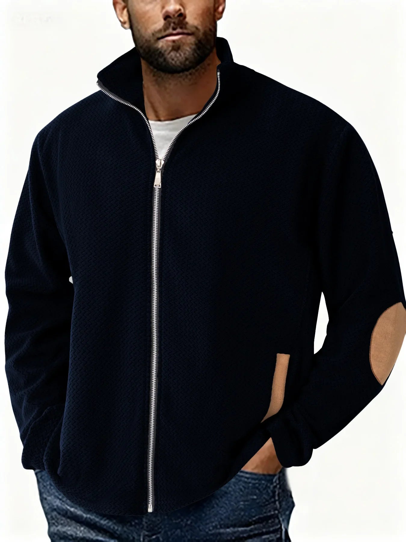 Autumn Winter Men's Stand Collar Casual Zipper Jacket Double-Sided Fleece Warm Coat Outdoor Splice Long Sleeve Cardigan Mens