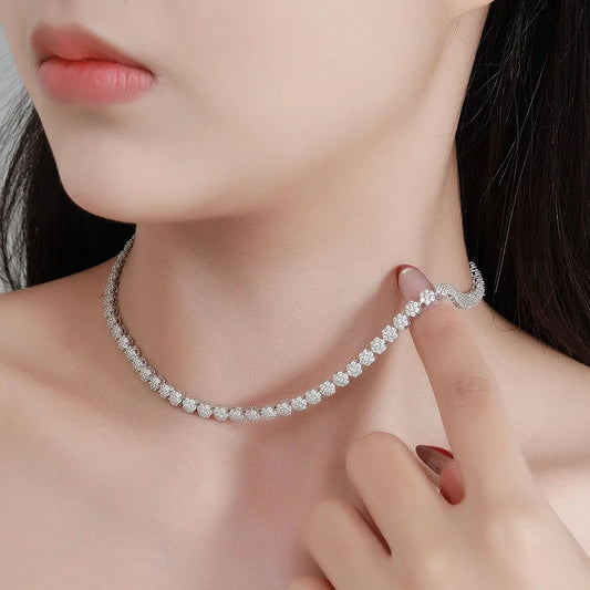 Flower Moissanite Tennis Necklaces Bracelets For Women 925 Sterling Silver Full Diamond Neck Wrist Chain With Certificate