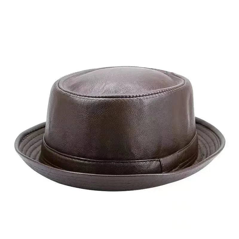Men and Women Black Leather Fedora Hat Vintage Style Jazz Hat for Autumn & Winter Fashion, Handmade Trilby Hat