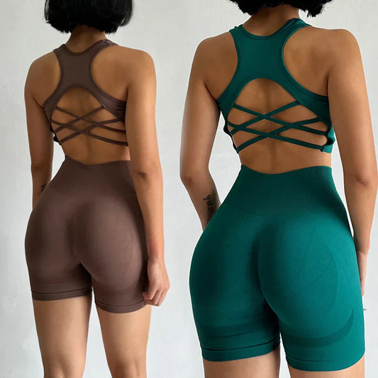 High Waist Butt Lifting Fitness Suit Gathering Beautiful Back Yoga Suit Bras Quick-drying Running Peach Buttock Training 2PCS