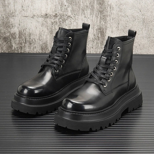 Men's Hidden Heel Motorcycle Boots - Goth Punk Ankle Boots with Thick Sole for Height Increase | Elevator Shoes