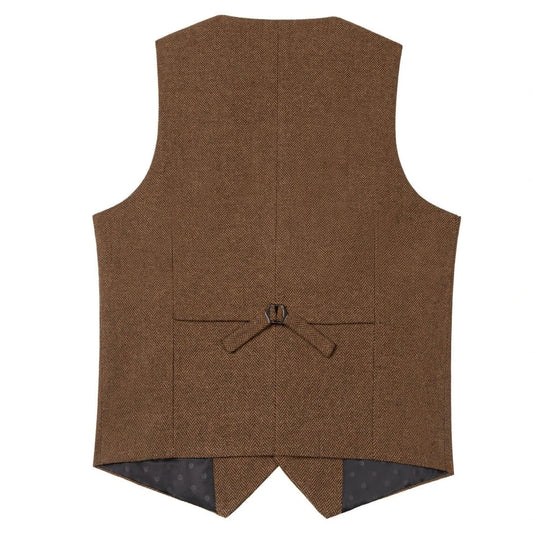 Men Vest Brown Herringbone Single Button V Neck Waistcoat For Wedding Party Business Work Office Daily Casual Men Suit Vest