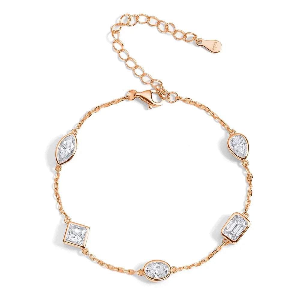 Multi Shape Moissanite Bracelets for Women S925 Silver Certified Pear/Oval/Marquise/Princess Cut Diamond Wrist Chain