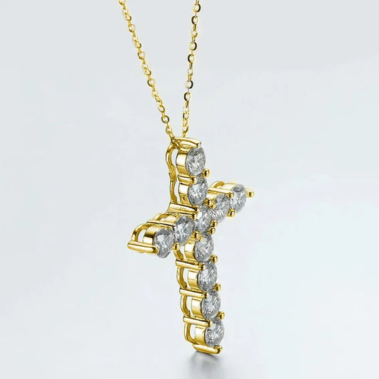 Certified 3.5MM Moissanite Necklace 14K Gold Filled Cross Pendant Necklace for Women Europe and America Vintage Jewelry