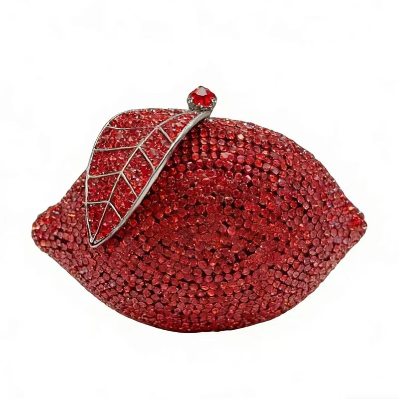 Green Lemon Shaped Rhinestone Handbags for Cocktail Party Women Gorgeous Crystal Wedding Bridal Cutch Purse Evening Bags