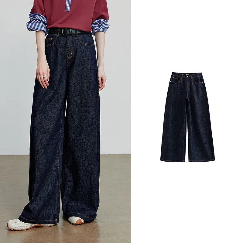 Women Denim Jeans 2025 Autumn New loose Curved Banana Wide Leg Pants