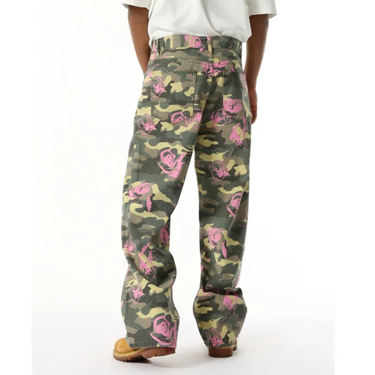 2025 Four Seasons Men's Youth Popular Multi color Pattern Camouflage Pants Basic Versatile Straight Wash Casual Cowboy Pants