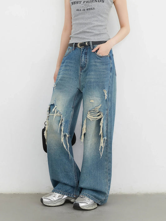 Women Jeans Fashion Casual Loose High Waisted Wide Leg Denim Pants Streetwear Female Trousers Spring Autumn New 2026