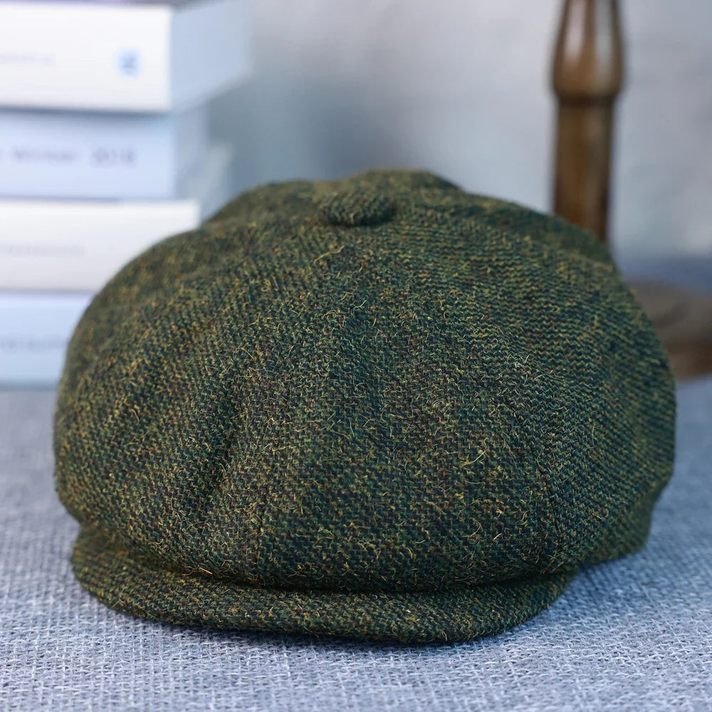 New Vintage Men's Wool Newsboy Cap Brown Green Women Men Berets Classic Woolen Octagonal Caps Casual Gatsby Flat Hat 003