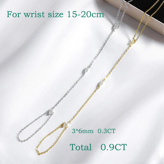 Bracelets en moissanite taille marquise 3*6mm pour femmes, chaîne réglable, 3 pierres, 100% argent sterling S925 plaqué or 18K