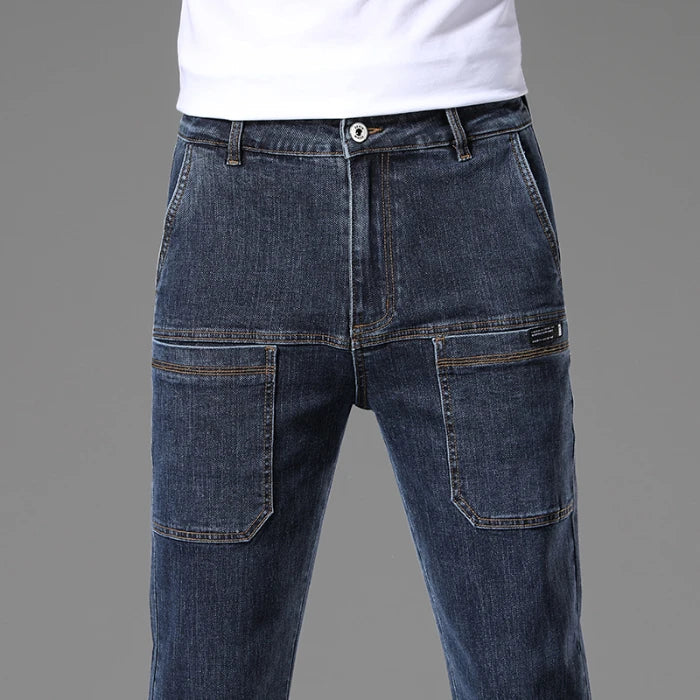 2024 New 6 Pocket Design Men's Denim Jeans Skinny Full Length Pants with High Elasticity Slim Pants Man Fashion Mid-waist Jeans
