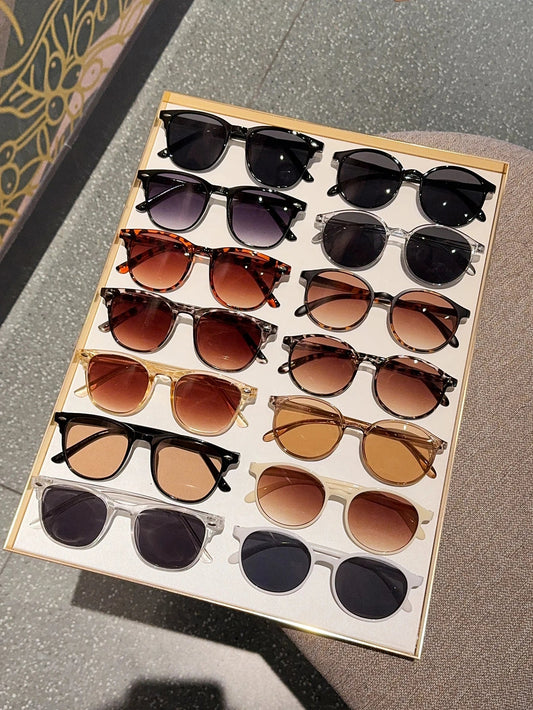 14Pcs Round Mixed Simple Basic Multi-Color Fashionable Decorative Glasses Combination Set Multi-Color Matchinging Gift