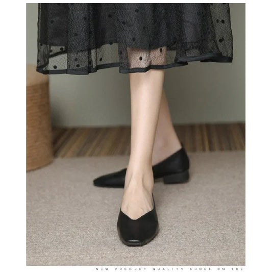 New Women's Square Toe Shoes for Spring/Autumn - Shallow Cut Low Heels, Home Style Versatile Flat Casual Women's Shoes