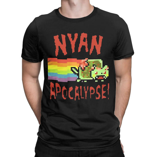 Men's Nyan-Cats Apocalypse Game T Shirts Funny Internet Meme Pure Cotton merch Novelty Short Sleeve Round Neck Tee Shirt T-Shirt