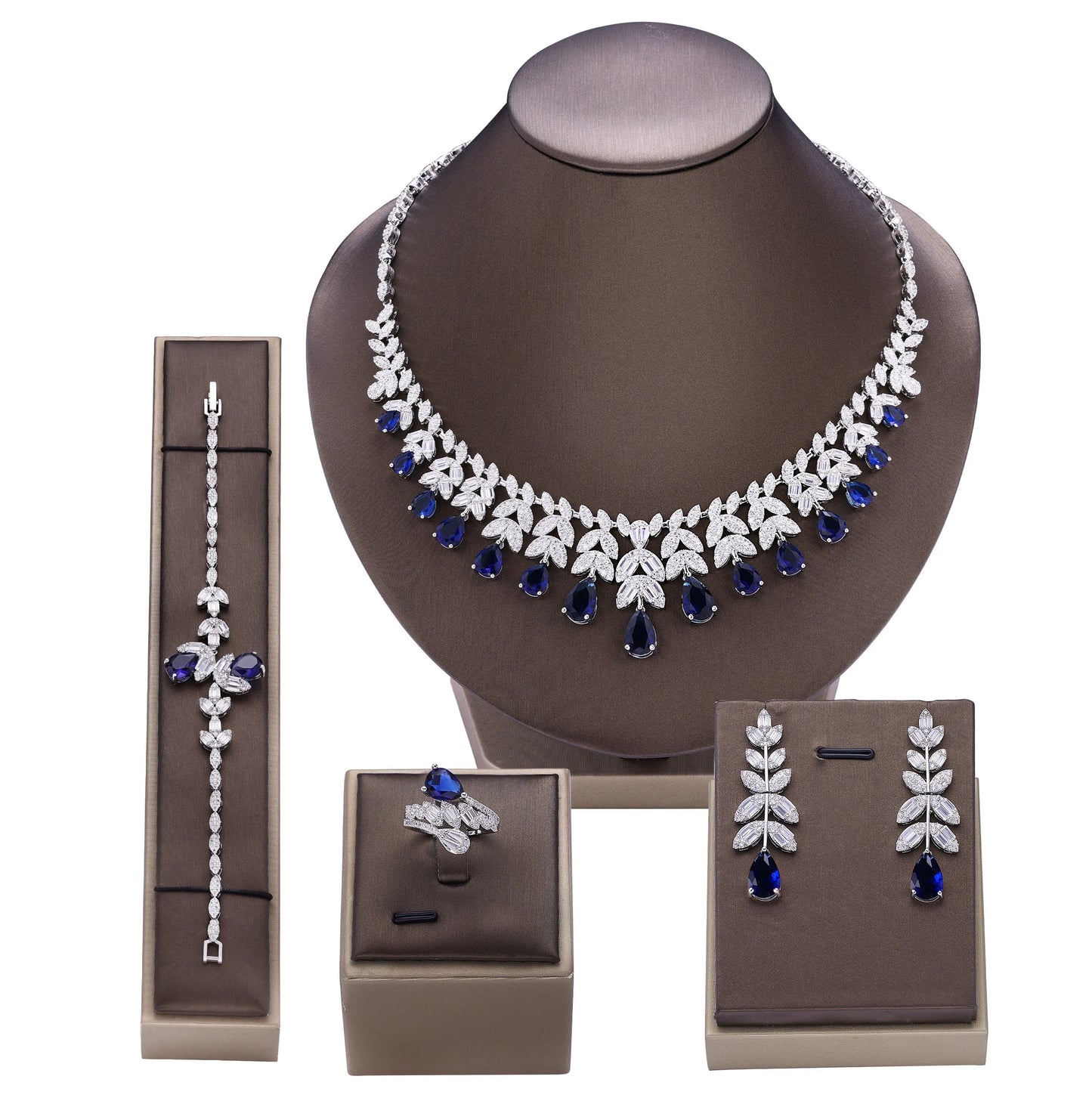 4 Pcs Super Luxury Cubic Zirconia Bridal Wedding Party Costume Nigerian Dubai Jewelry Set for Brides Accessories