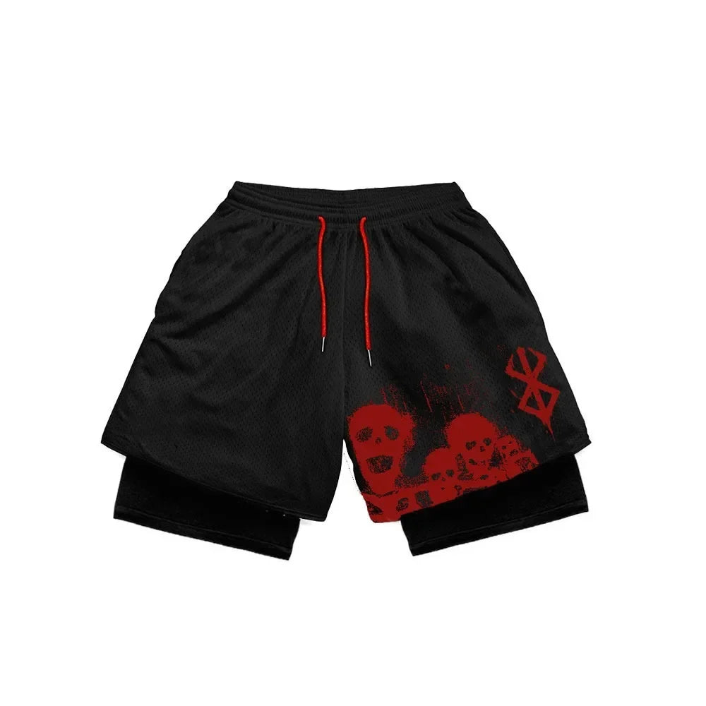 Y2K Summer Men Streetwear Anime Berserk Oversize Active Athletic Gym Short Pants Training Fitness Workout Track Shorts Clothes