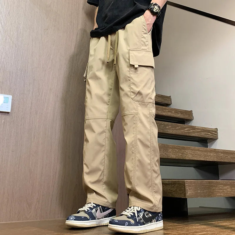 Summer Straight Cargo Pants Mens Multi-Pocket Work Casual Sweatpant Fashiom High Street Outdoor Casual Breathable Loose Trousers