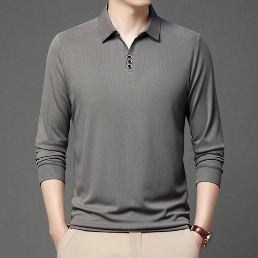 High quality brand long sleeve men's polo shirt autumn fashion customization high-end slim fit top casual business T-shirt
