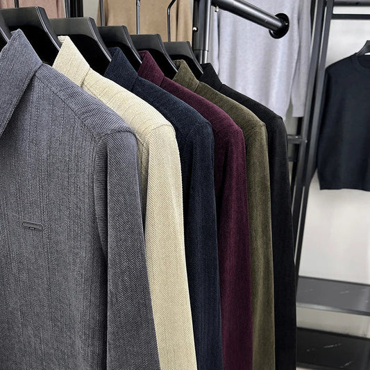 Original Brand Men's Polo Shirt Lapel Long Sleeve T-Shirt Autumn Winter New Solid Color Print Vintage Business Office Men'swear