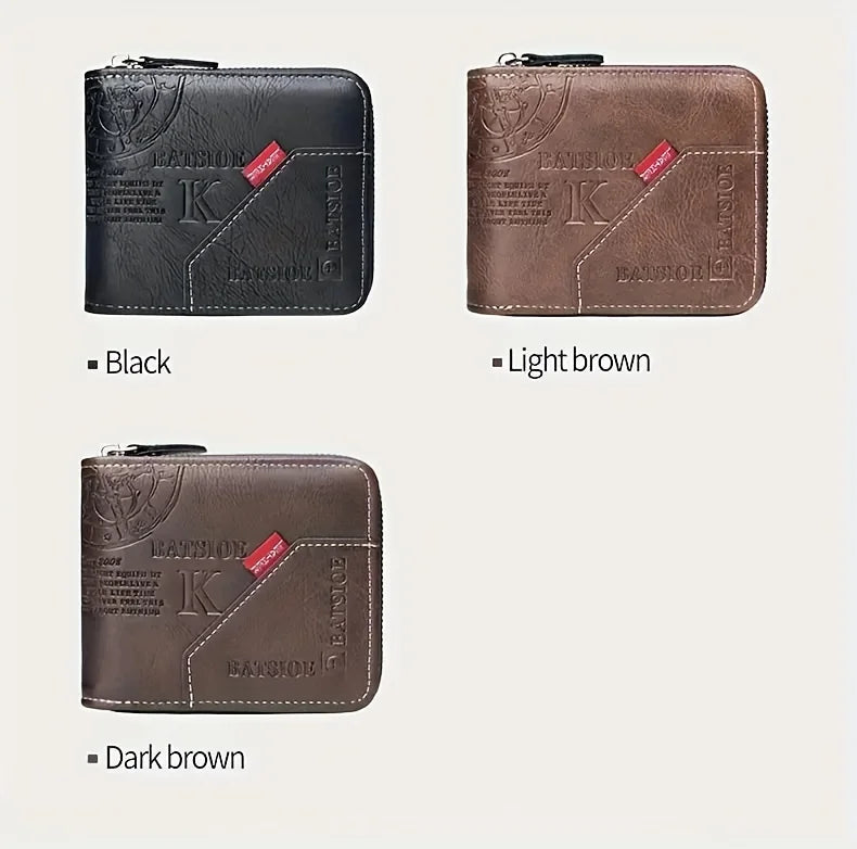 Portefeuille pour homme en similicuir - Design rétro gaufré, Plusieurs fentes pour cartes de crédit, Fermeture éclair, Cadeau élégant