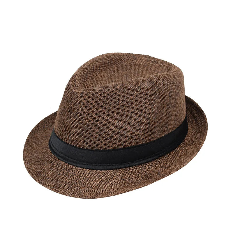 Jazz Hat British Style Linen Solid Color Hat for Men and Women Rolled Brim Couple Style Sun Hat Paper Straw Hat