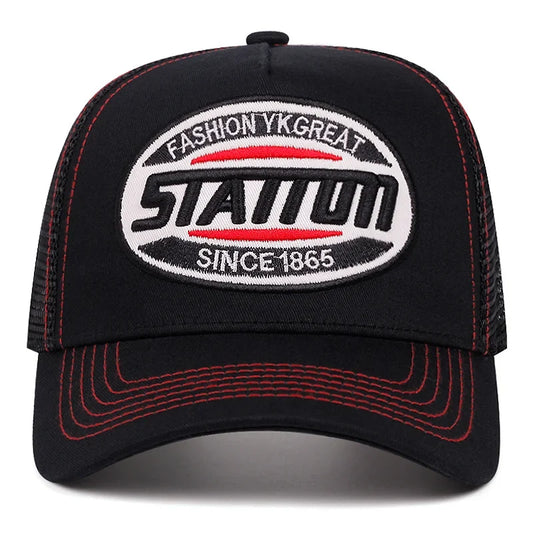 New Style Unisex Baseball Cap Classic STATION Letter Pattern Mesh Cap Men and Women Breathable Streetwear Summer Trucker Hat