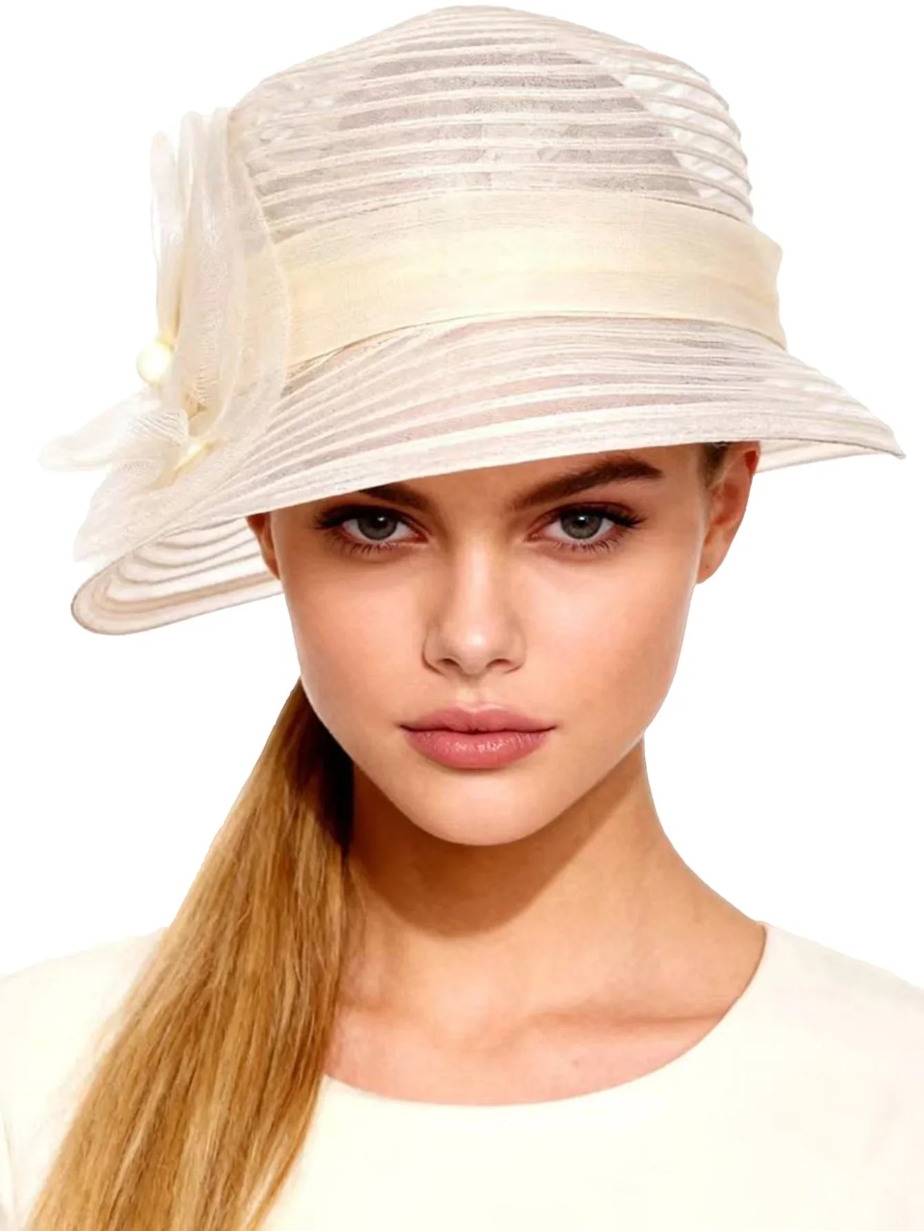 Floral Derby Fascinator Hat & Fedora for Women - Wedding Bridal Church Tea Party Formal Dress Accessories, Floppy Sun Caps