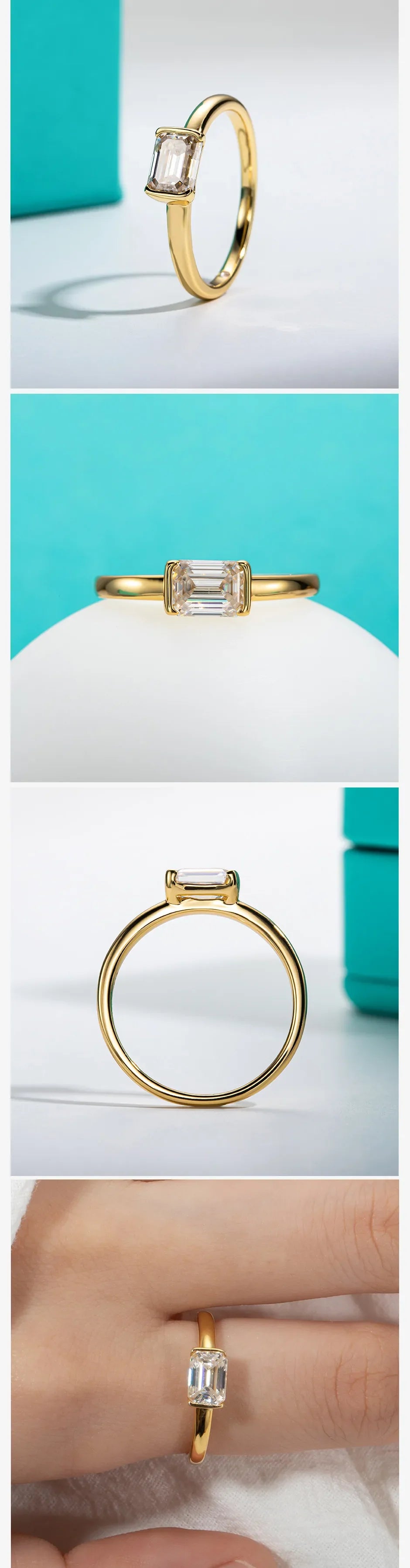 1 Carat Emerald Cut D Color Moissanite Ring 925 Sterling Silver Engagement Wedding Rings For Women Wholesale
