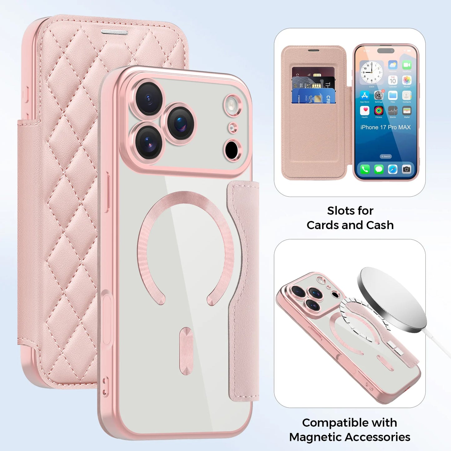 Luxury Business Magnetic Cards Solt Wallet Flip Case For iPhone 17 Pro Max 16 Plus 15 14 13 12 11 kickstand For Magsafe Cover