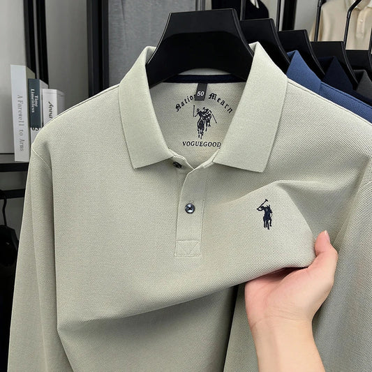 2025 New Cotton Long Sleeved T-shirt for Men, High End Embroidered Little Horse Logo Fashion Autumn/Winter Polo Top