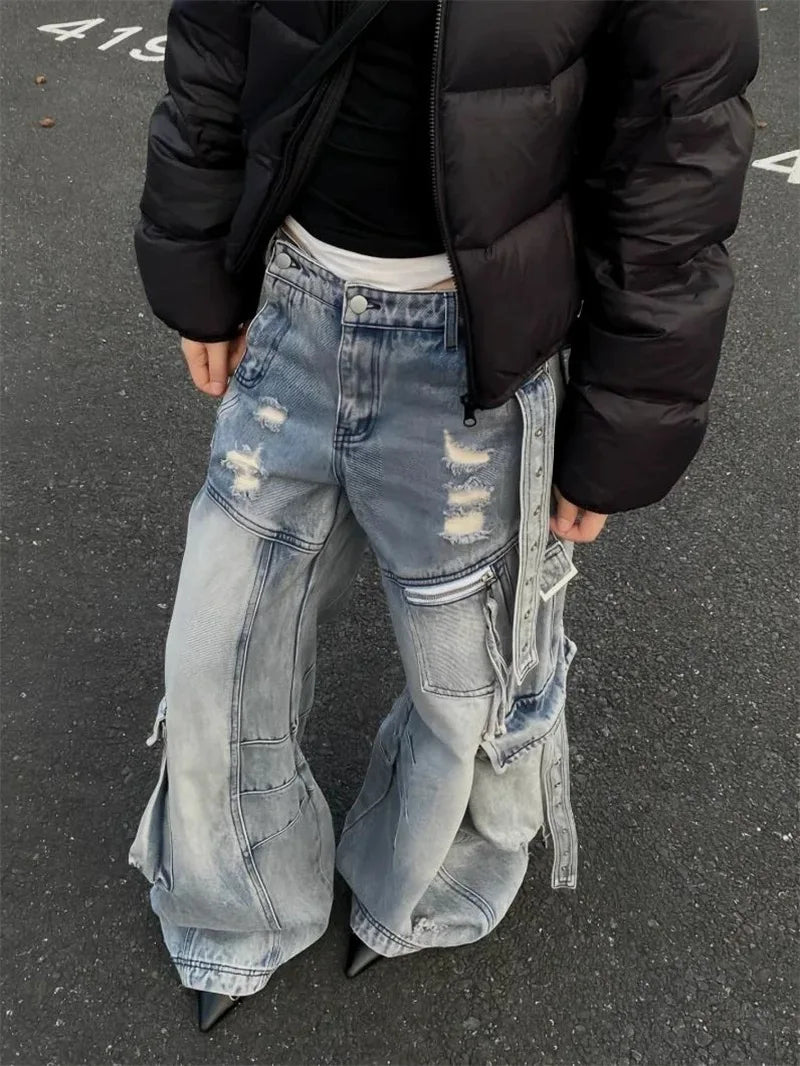 Black Jeans Women American Style Y2K 90S Vintage High Waisted Jean Straight Trouser Streetwear Casual Loose Wide Leg Denim Pants