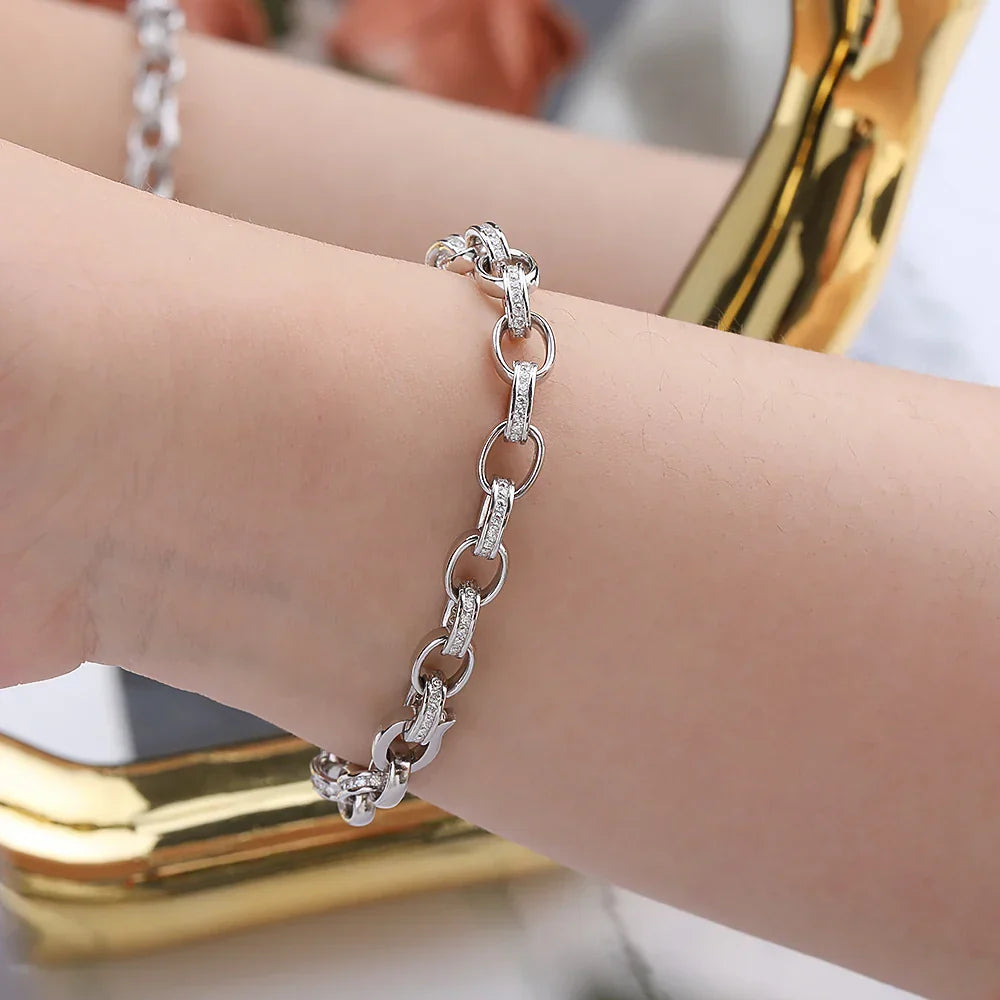 1.2mm Moissanite Tennis Bracelet with 925 Sterling Silver Cuban Link Chain Birthday Party Gifts Jewelry for Women Men