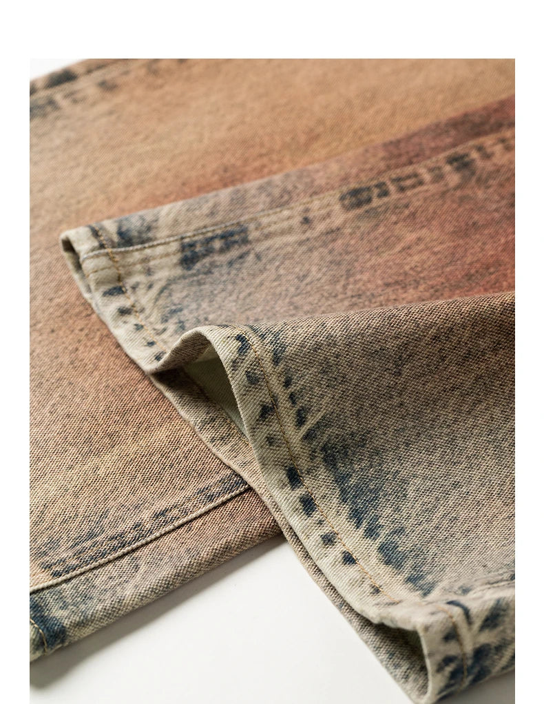 Women Jeans 2026 Spring New Wilderness Wasteland Style Mid Low Waist Loose Printed Wide Leg Pants