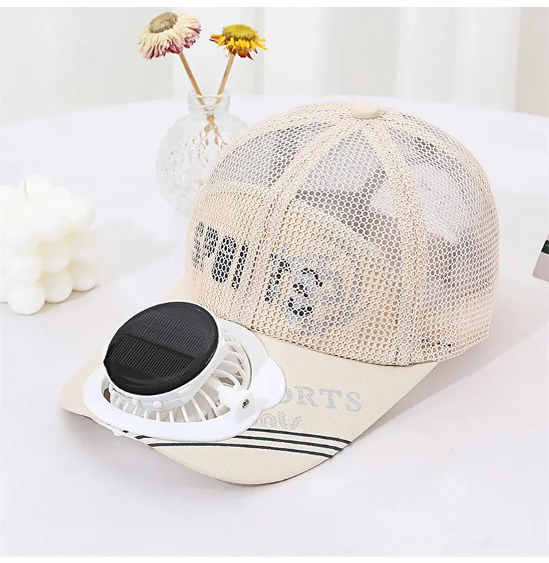 Solar Powered Charge Fan Baseball Cap Adults Summer Outdoor Camping Fishing Sun Shading Duck Tongue Mesh Cap Father's Day Gifts