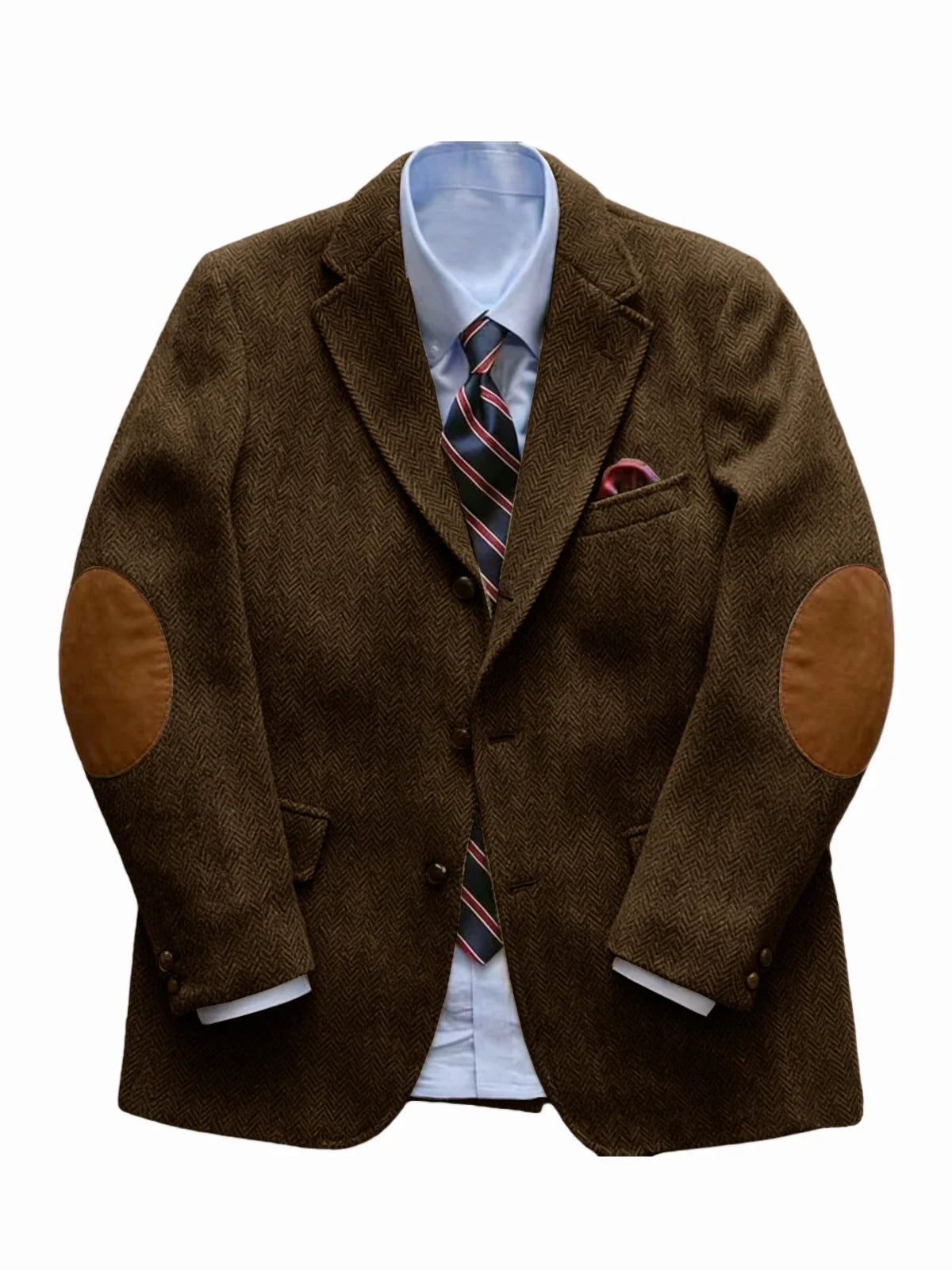 Men's Vintage Herringbone Tweed Blazer With Elbow Patch 2 Button Single Breasted Cotton Casual Slim Fit Business Jacket XS-7XL