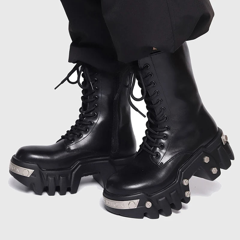 men fashion punk gothic platform boots designer original leather shoes cowboy high boot women stylish long motorcycle botas mans