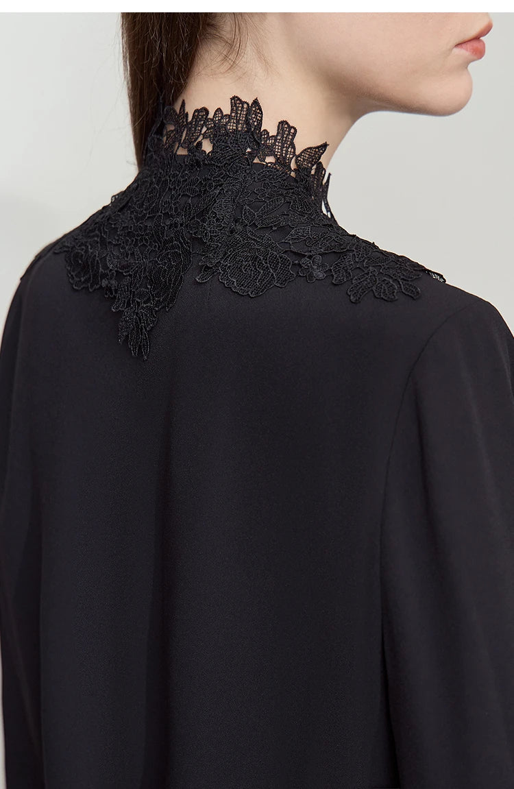 Women's Shirt 2026 Autumn Blouse Lace Splicing Loose Long Sleeve Chiffon Blouse Elegant Ladies Tops Woman Clothing 12543063