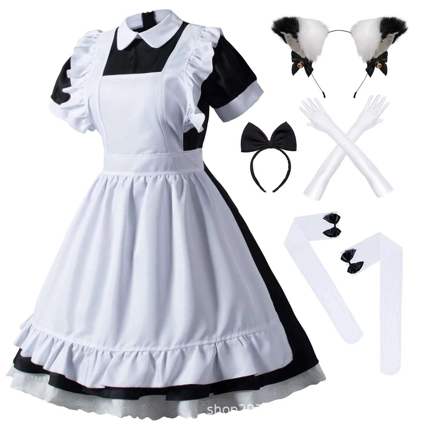 S-4XL Black White Cat Maid Outfit Cosplay Sexy Lolita Anime Cute Soft Girl Maid Uniform Appealing Set Stage Waiter Costumes
