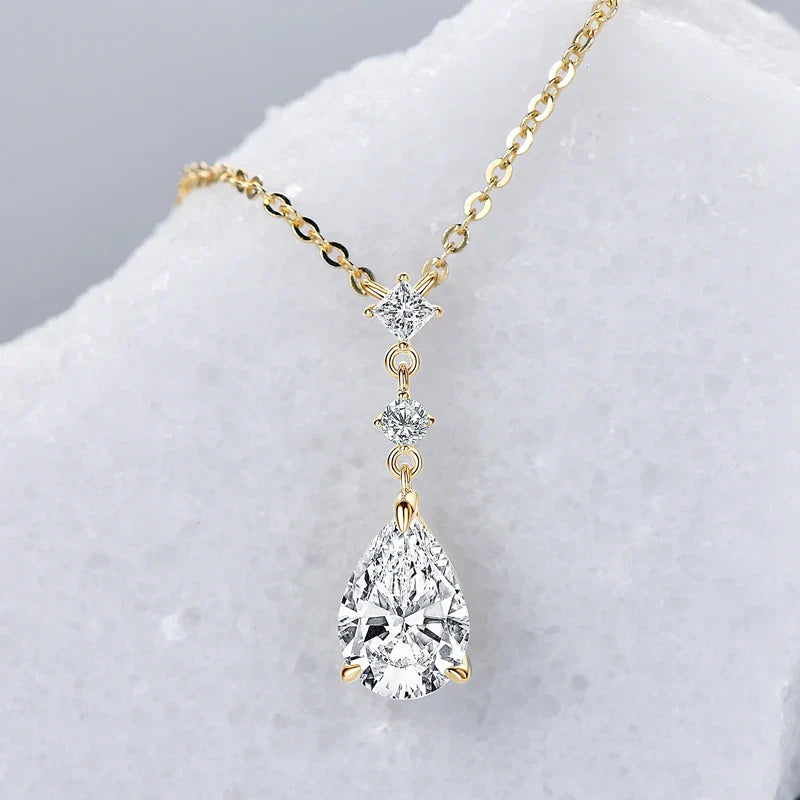 2CT Moissanite Waterdrop Pendant Necklaces 925 Sterling Silver Necklace Chain for Women Girl Wedding Fine Jewelry Gift