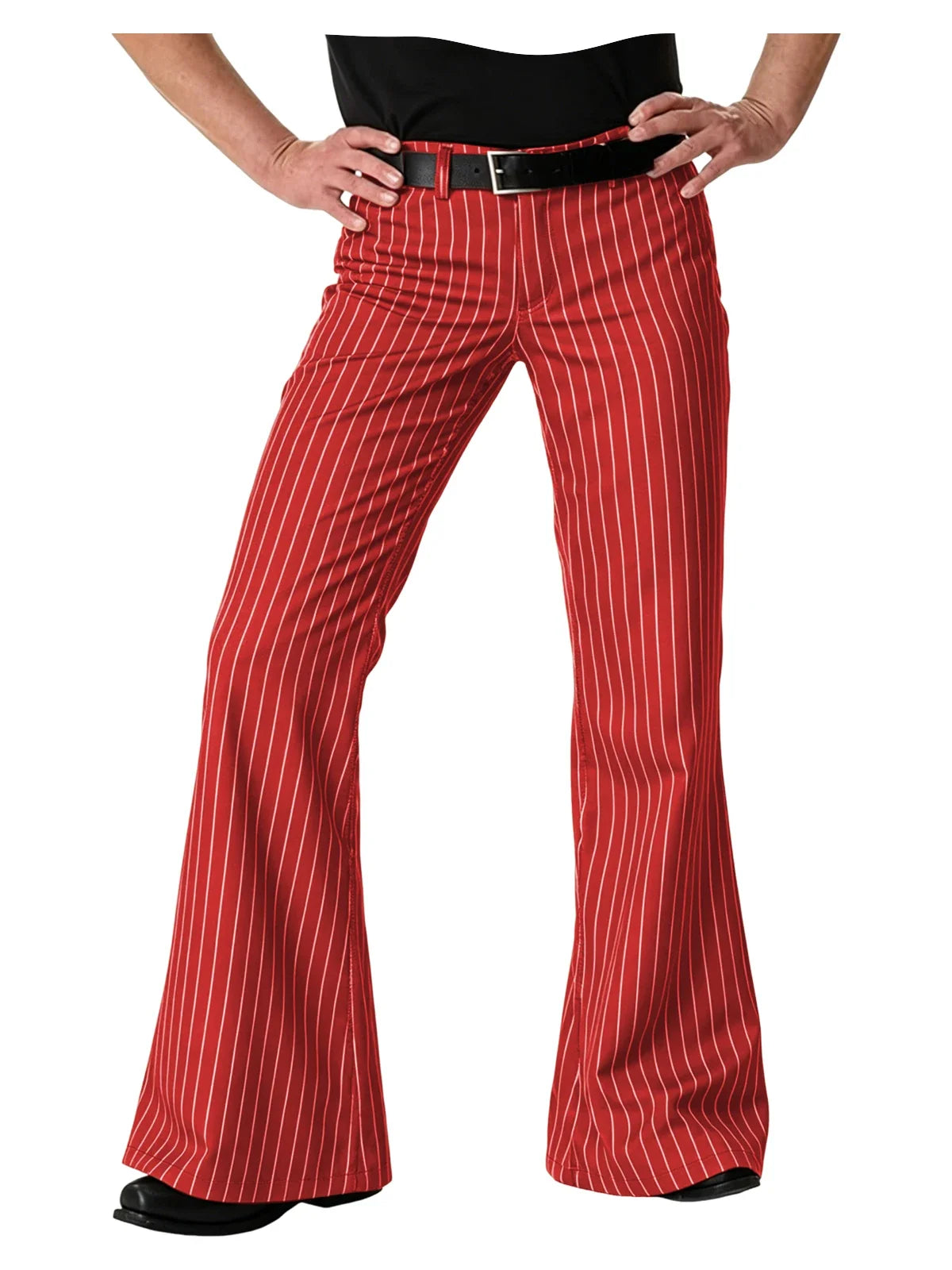 Men's Polyester Blend High Waist Flared Pinstripe Pants Soft Breathable Disco Party Retro Stage Nightclub Spring Summer Trousers