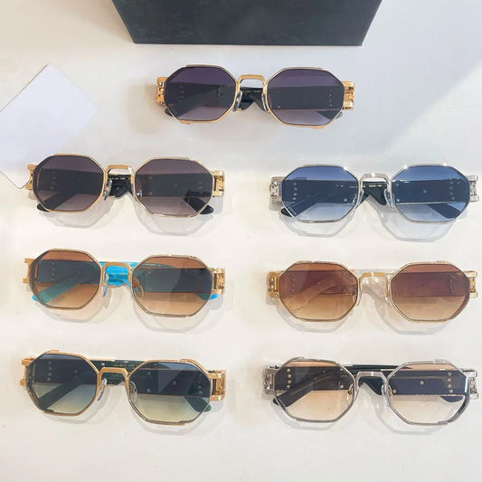 New Fashion Street Polygon Sunglasses Alloy Acetate for Men Women Classical High Quality UV400 Vintage Original Design with Case