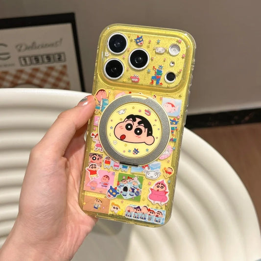 Kawaii Cartoon Crayon Shin-chan Superman Stand Phone Case For iPhone 17 Pro 16 15 Pro Max Protective Cover Fashion Cute Cases Fu