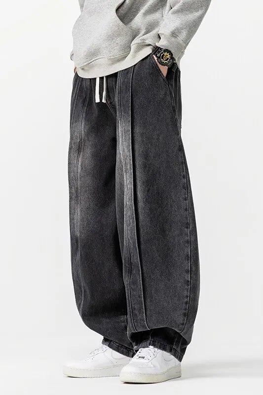 2025 Spring Vintage Harem Pants Men Hip Hop Denim Pants Mens Solid Color Straight Streetwear Wide Leg Pants Men Jeans Trousers
