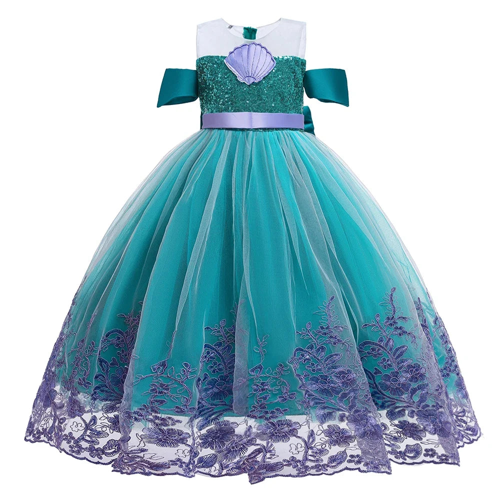 Little Mermaid Ariel Princess Costumes Young Girls Purple Dress Kids Cosplay Carnival Gown Birthday Tutu Dresses Summer New Wear