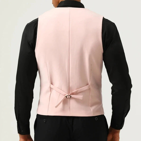 Men Vest Pink With Black Lapel Waistcoat For Wedding Birthday Business Banquet Work Set Men Suit Vest
