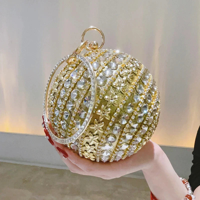 Round Pearl Clutch Purse Handbag Luxury Elegant Evening Bag Ring Handle For Women Bride Bridesmaid Wedding Party Handbag Purses