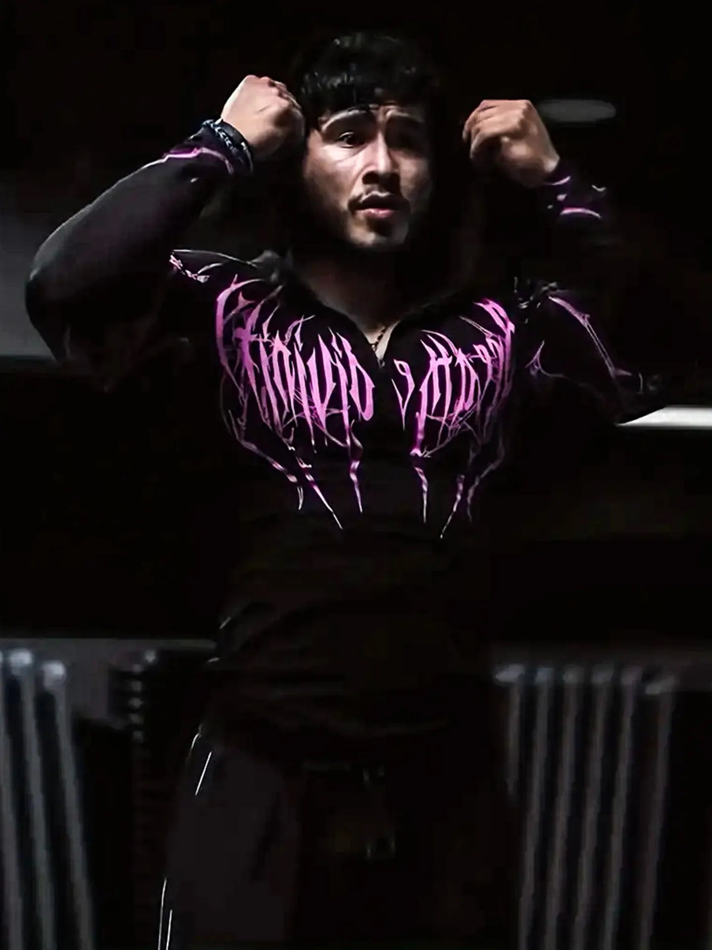 2026 Spring Summer New Men's Black Hooded Sports Compression Long Sleeve Shadow Style Street Subcultural Style