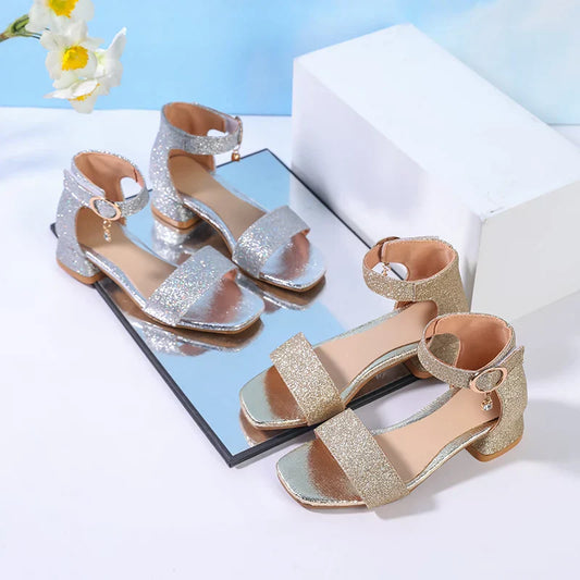 Fashion Children's Summer Sandals Sequins Simple Girls Causal Princess Low-heel Dress Shoes Wedding Party Kids High-top Sandals